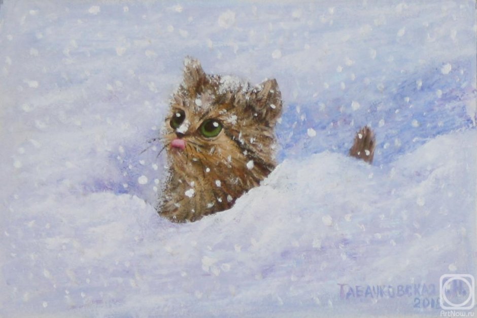 Замерзающий котенок в снегу