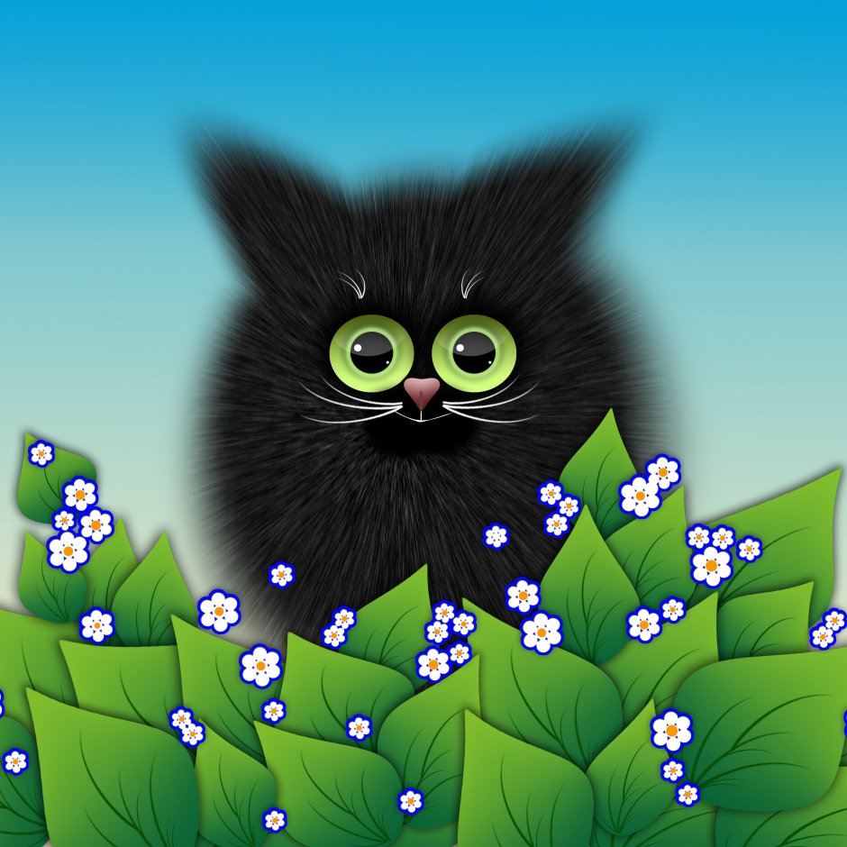 Черный котенок с цветочком