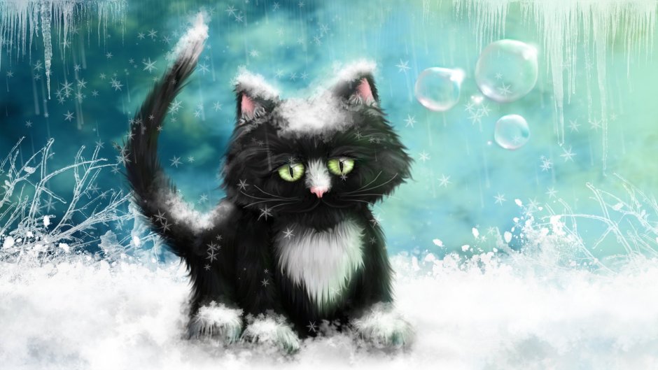 Котенок зимой арт