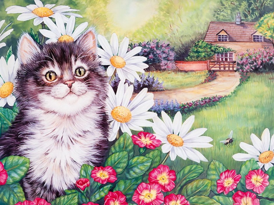 Котик в ромашках