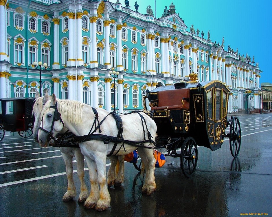 Карета зима лес