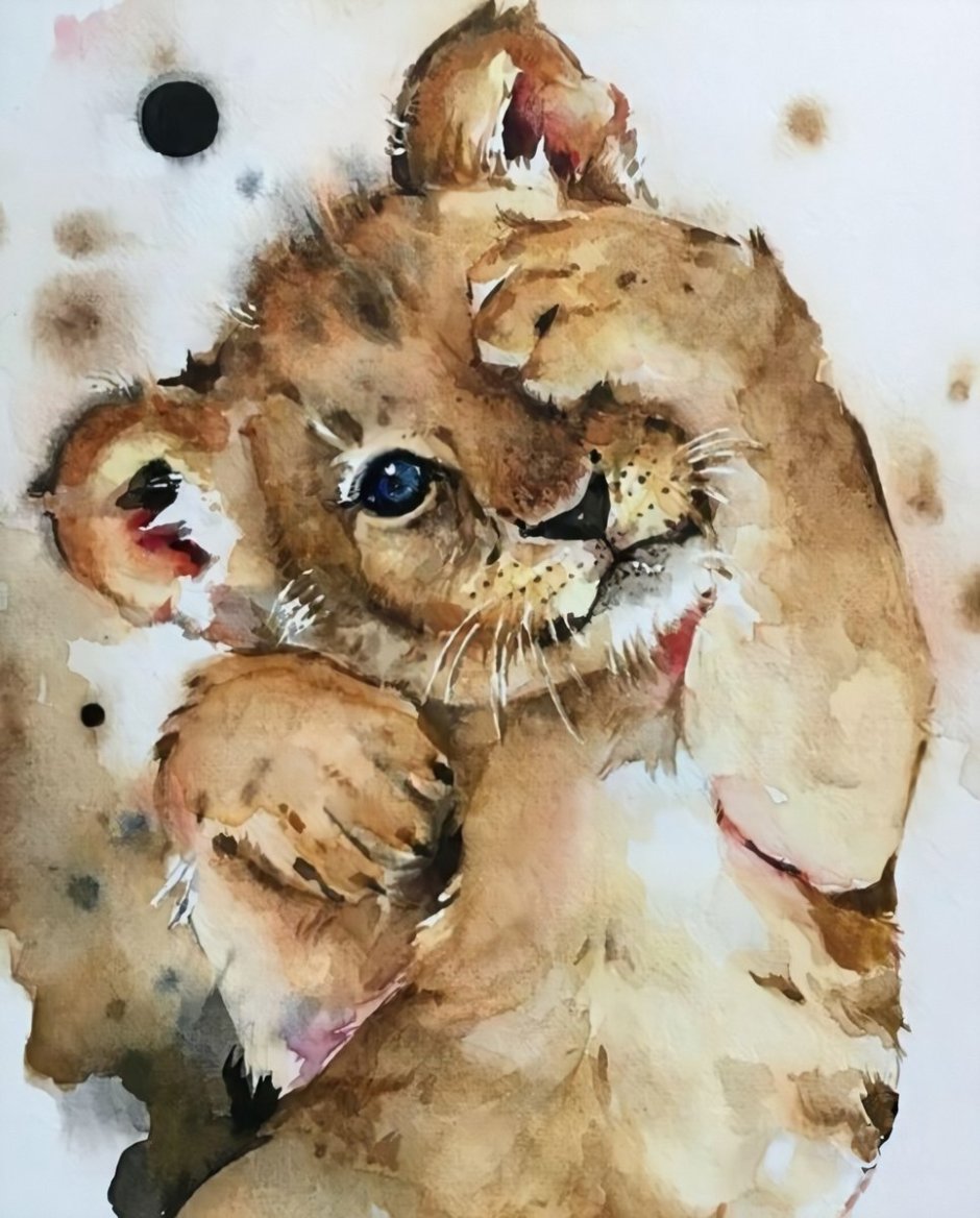 Лев акварельный детский