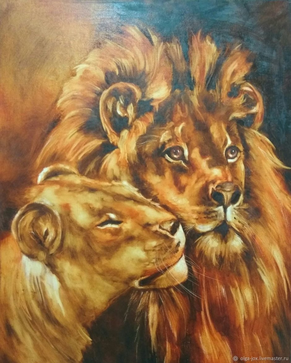 Лев картина маслом