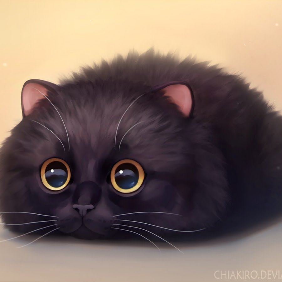 Грустный черный котик