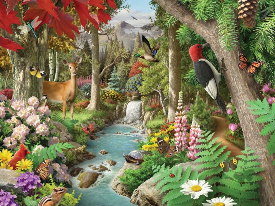 Много птиц в лесу