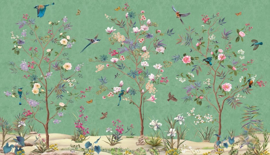 Нежные цветы и птицы