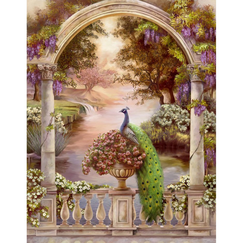 Фреска " Павлины с вазоном" Афреска