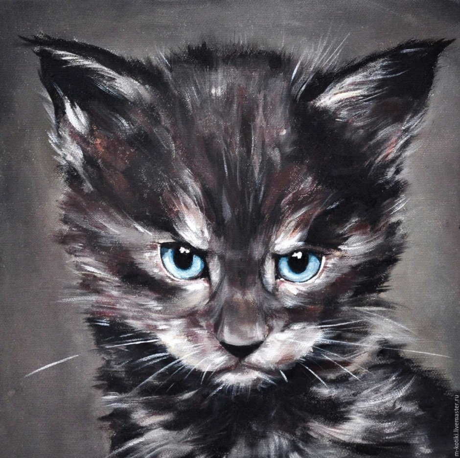 Черный котенок акрилом