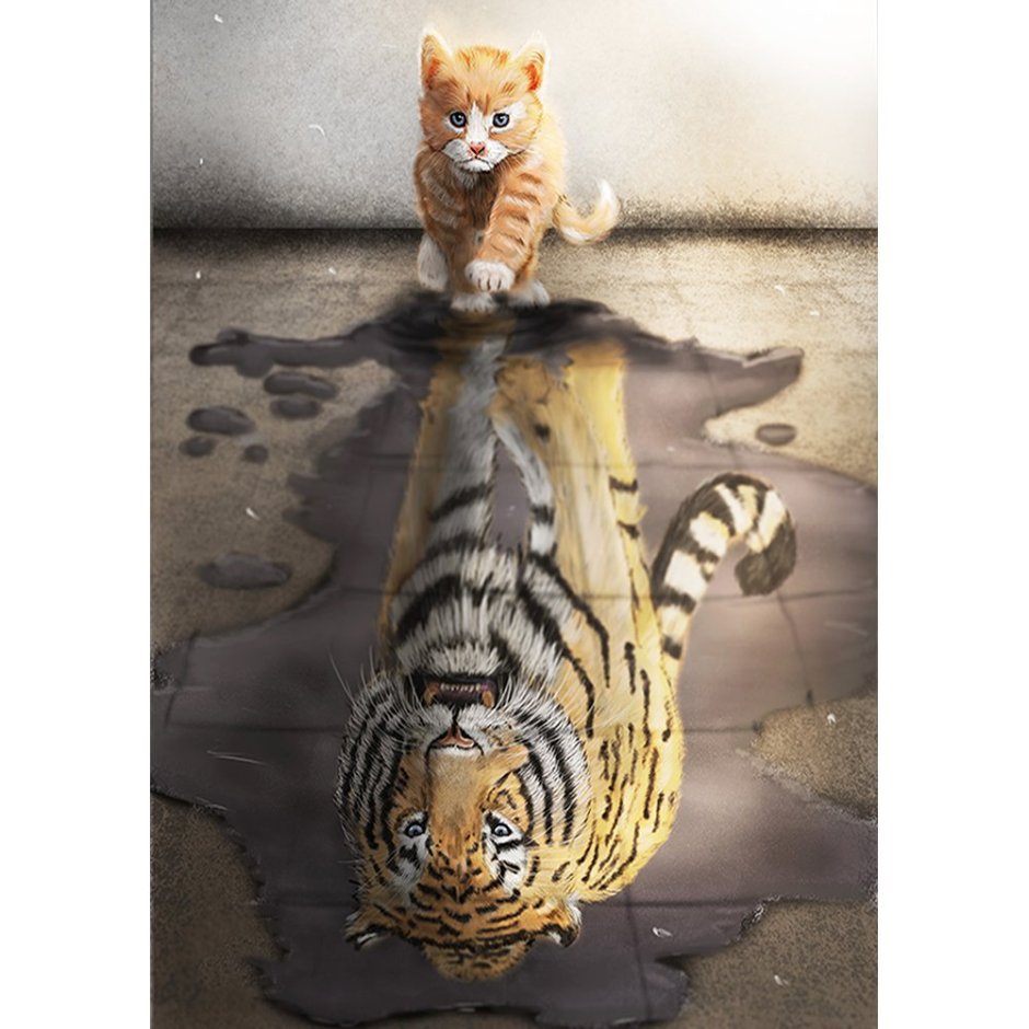 Котенок в отражении тигр