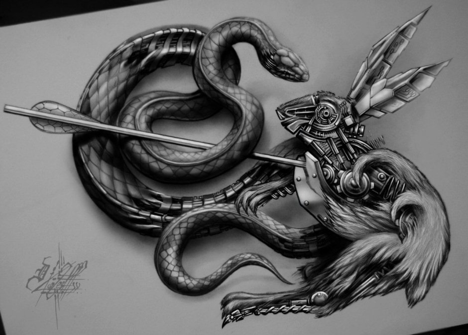 Змея биомеханика тату