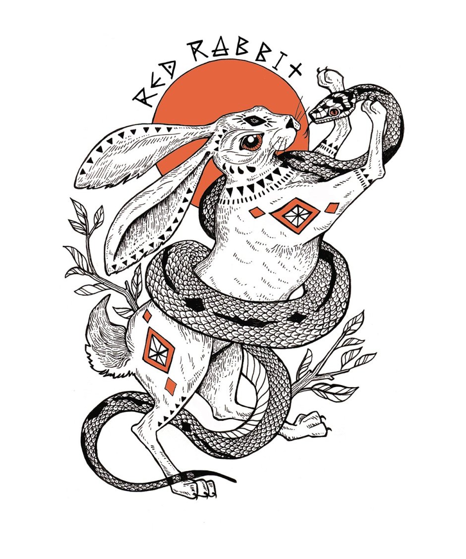 Эскиз тату змея и кролик