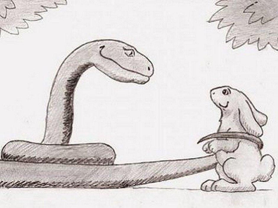 Удав гипнотизирует кролика