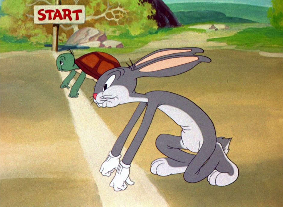 Заяц и черепаха на старте