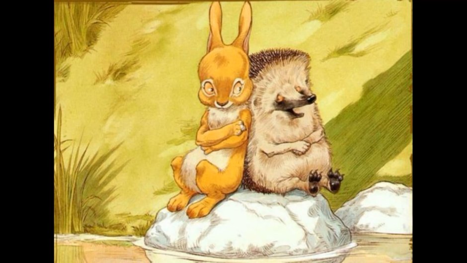 Зайчик обнимает ежика