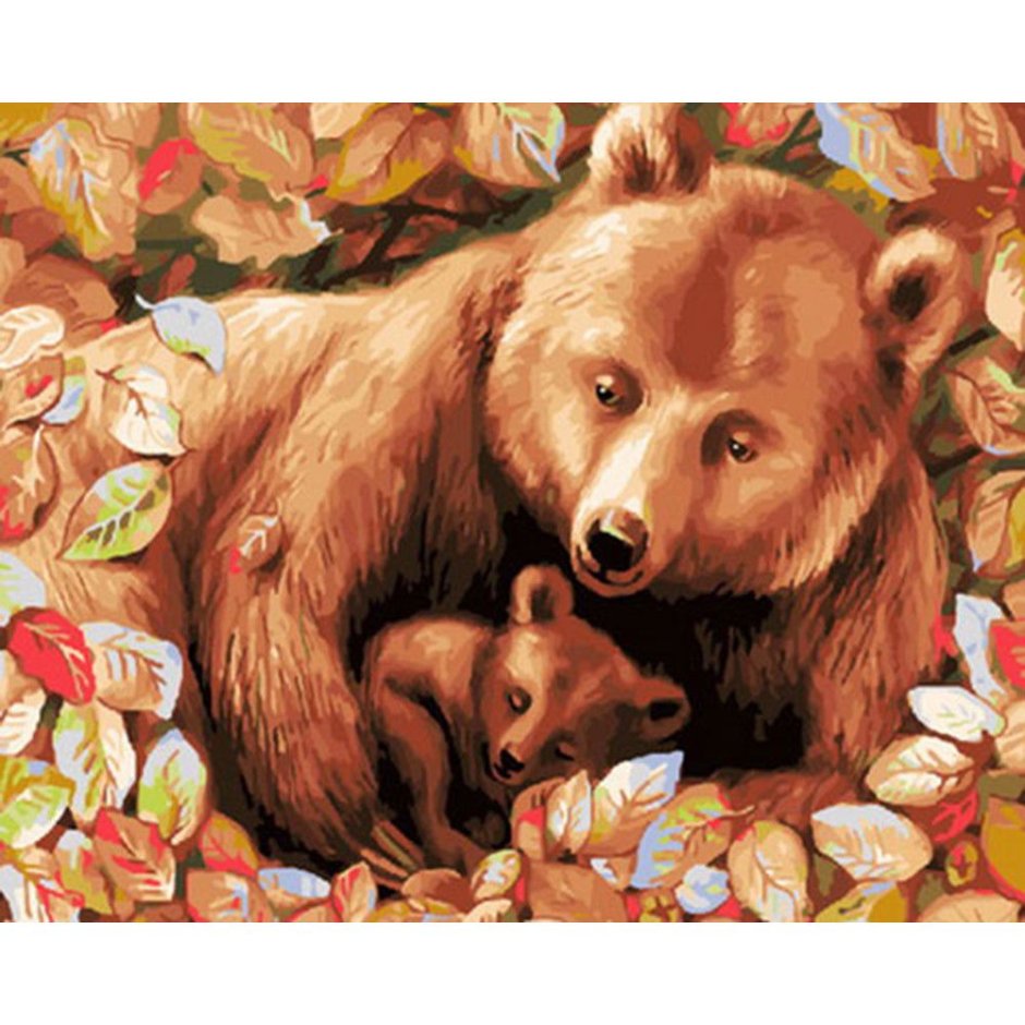 Медведица с медвежатами живопись