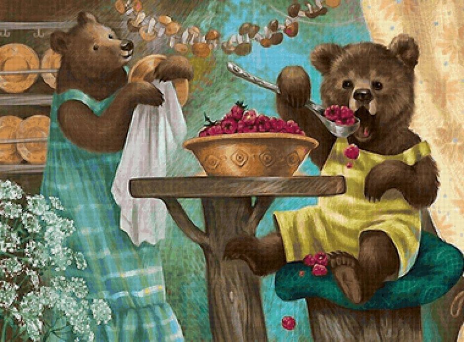 Медведь ест малину