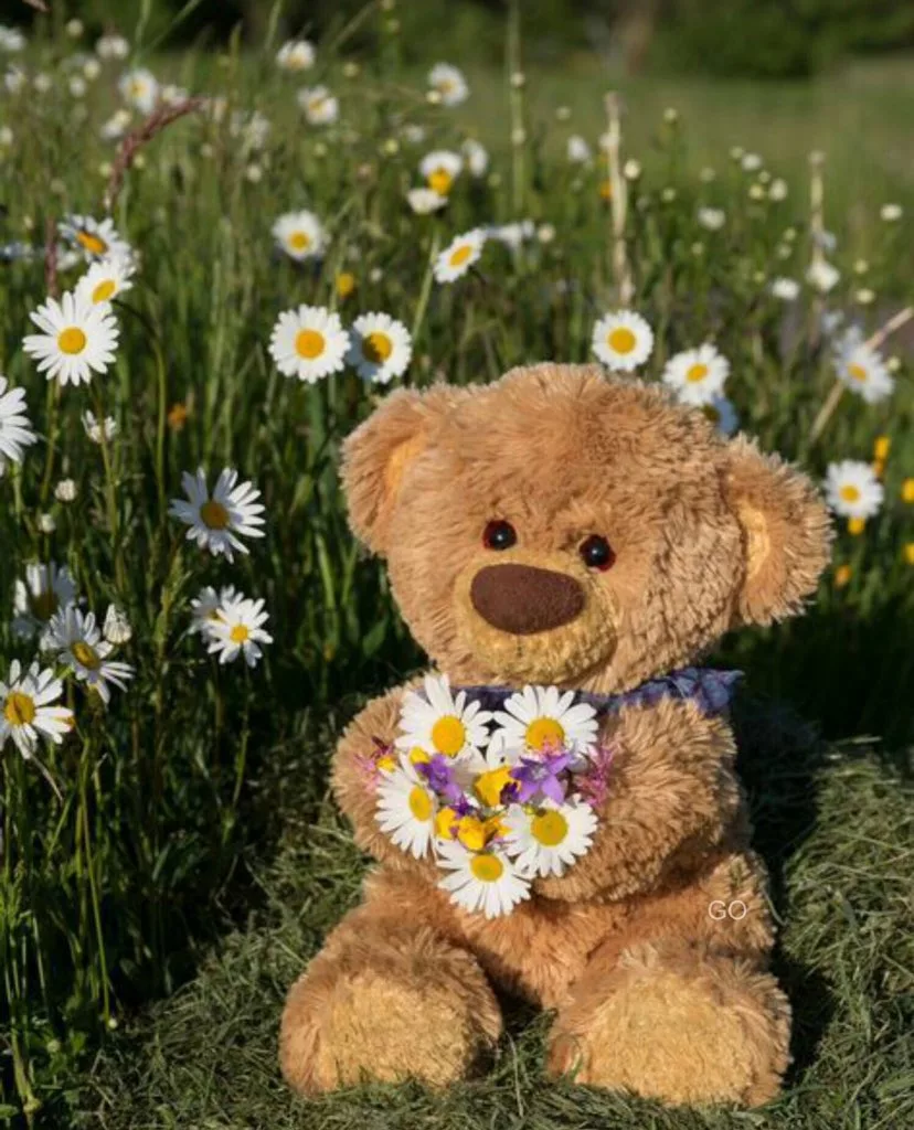 Красивый Медвежонок с цветами
