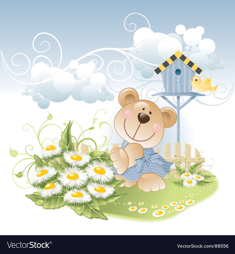 Медвежонок с букетом ромашек