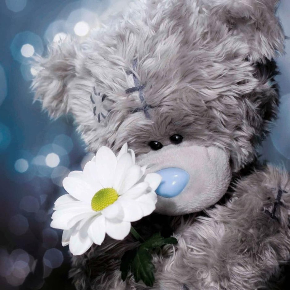 Большой плюшевый мишка с ромашками