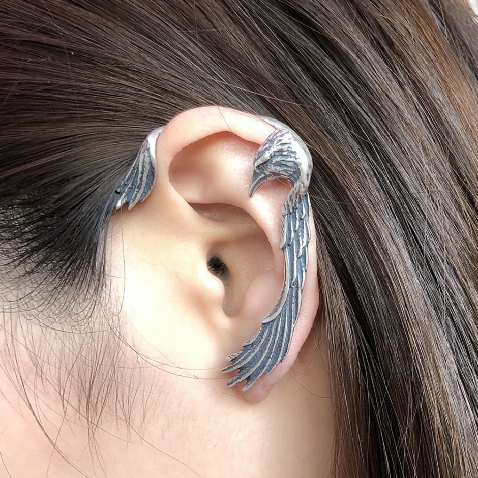E355 серьга кафф Raven Ear-Wing