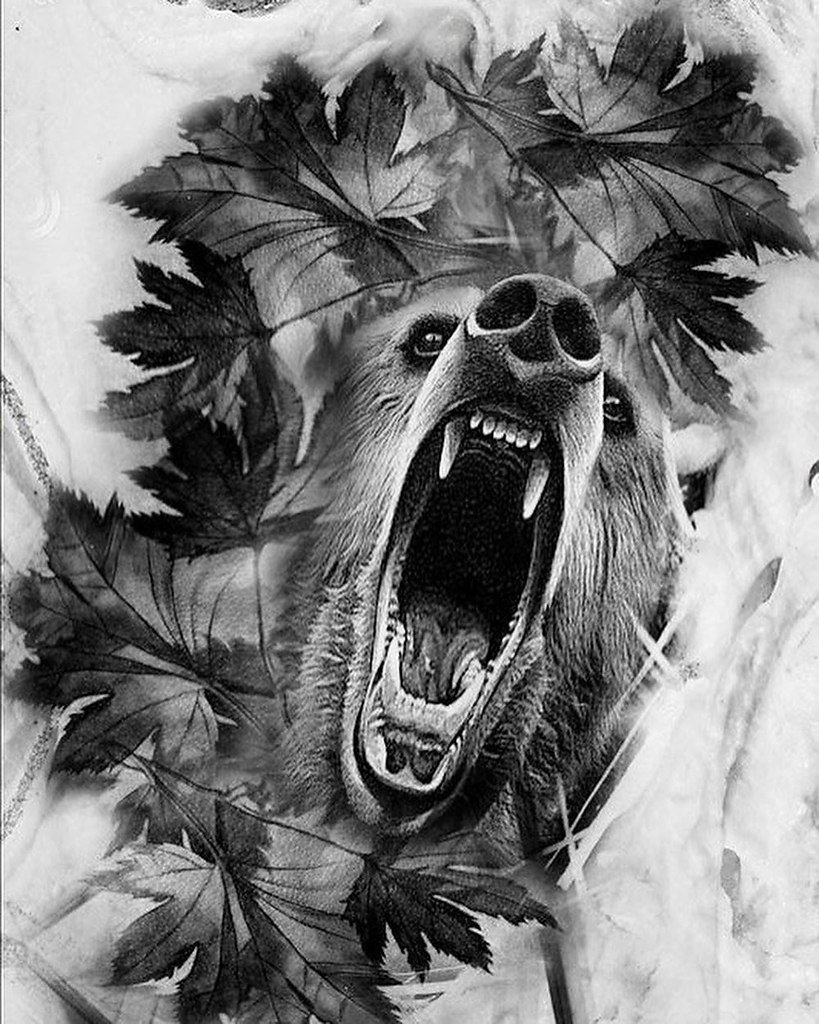 Эскиз тату медведь в лесу