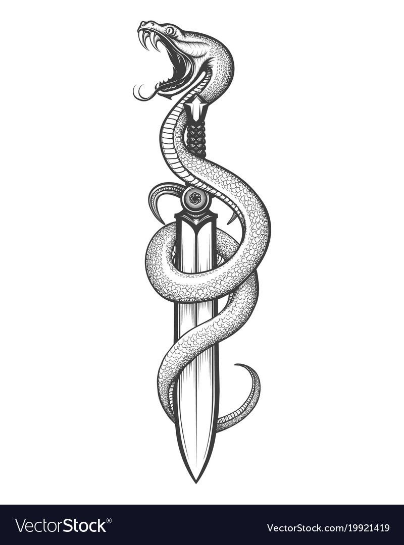 Змея обвивает кинжал
