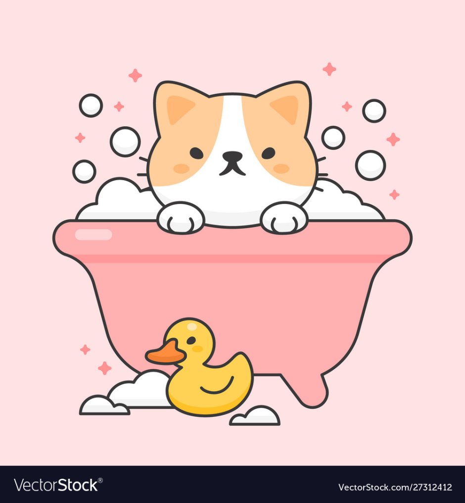 Котик в ванной с уточками