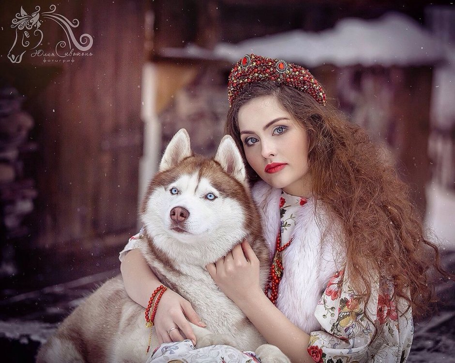 Русская красавица с собакой