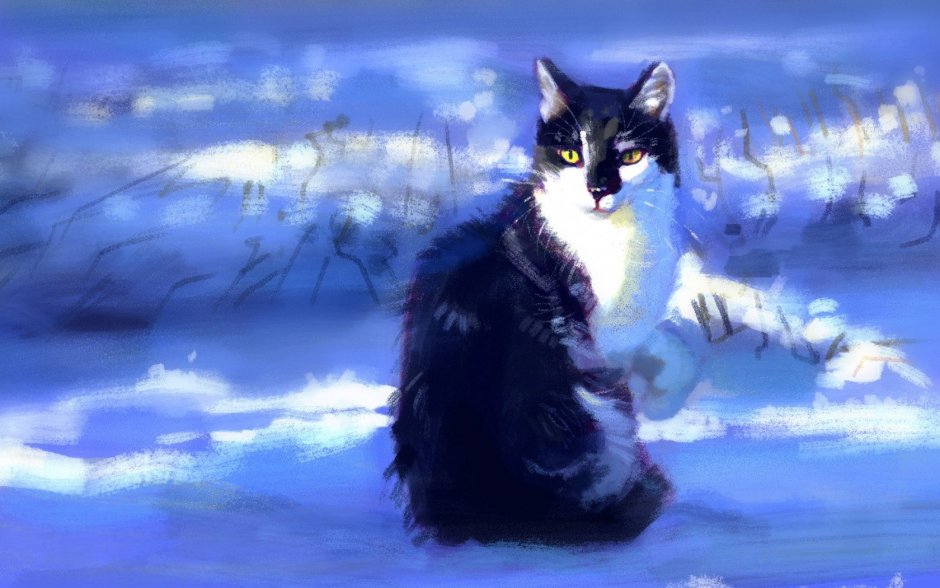 Кот зимой арт