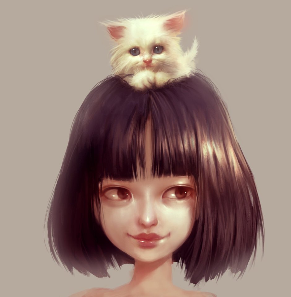 Девочка с котом арт