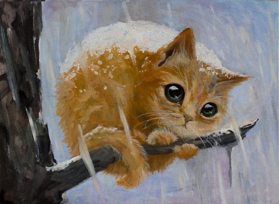 Живопись бездомная кошка