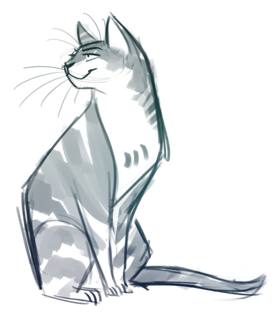 Кошка сидит рисунок