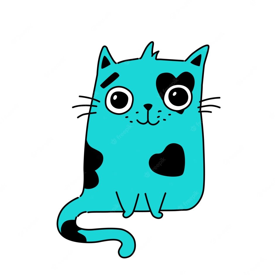 Котик на бирюзовом фоне рисунок