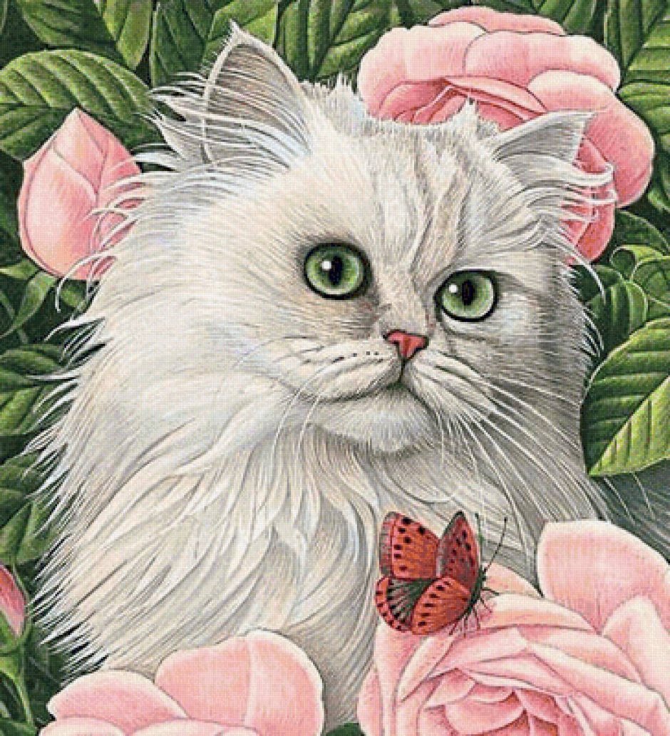 Кошки с розами