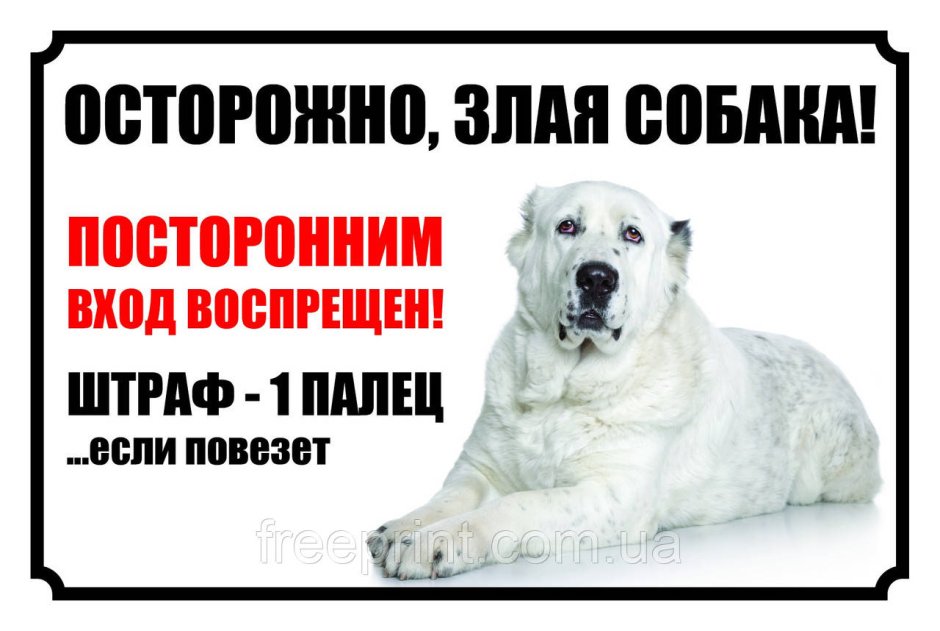Осторожно злая собака алабай
