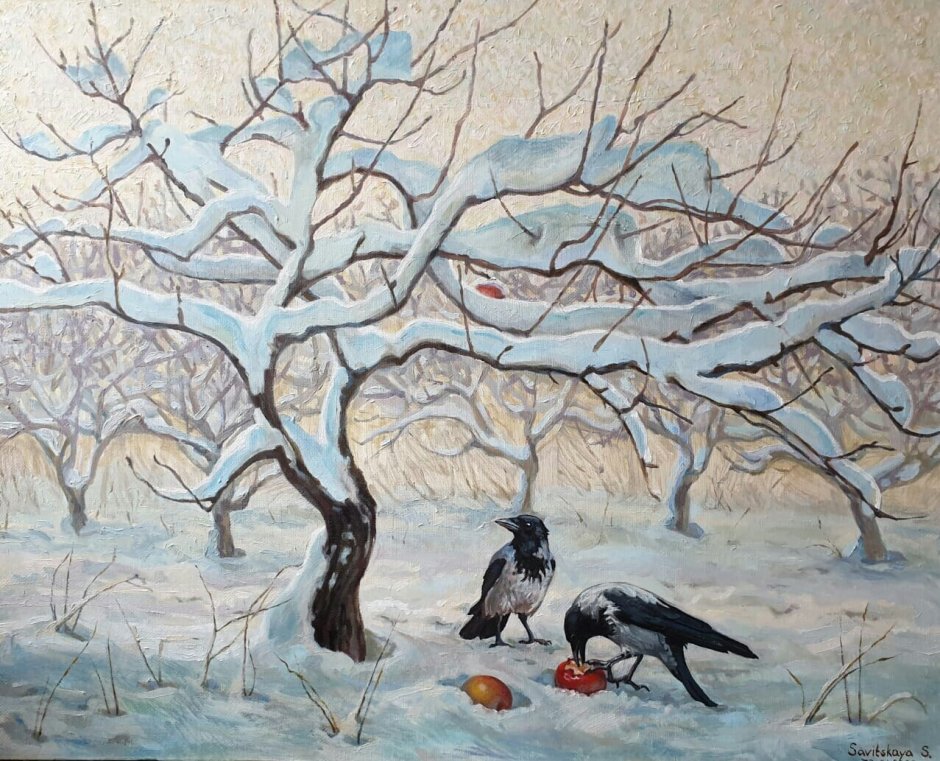 Зимний пейзаж с воронами